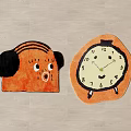 Adorable Shaped Carpets with Cartoon Head and Clock Shapes Featuring Smiling Faces Numbers and Pointers 3d model