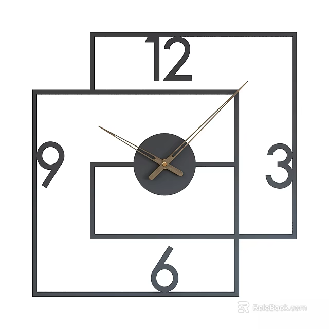 Modern Minimalist Wall Clock With Black Frame Gold Hands And Large Numbers 3d model 