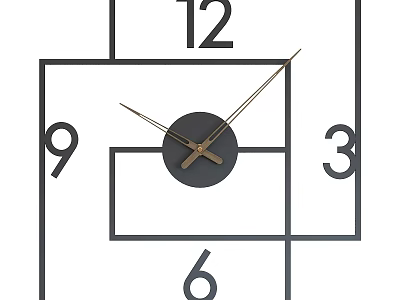 Modern Minimalist Wall Clock With Black Frame Gold Hands And Large Numbers 3d model