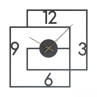 Modern Minimalist Wall Clock With Black Frame Gold Hands And Large Numbers 3d model