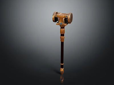 Eagle Head Ornate Wooden Scepter With Golden Brown Patterns On Black Background 3d model