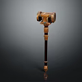 Eagle Head Ornate Wooden Scepter With Golden Brown Patterns On Black Background 3d model