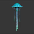 3D Model of Blue Jellyfish With Umbrella Shaped Body And Long Tentacles On Dark Background