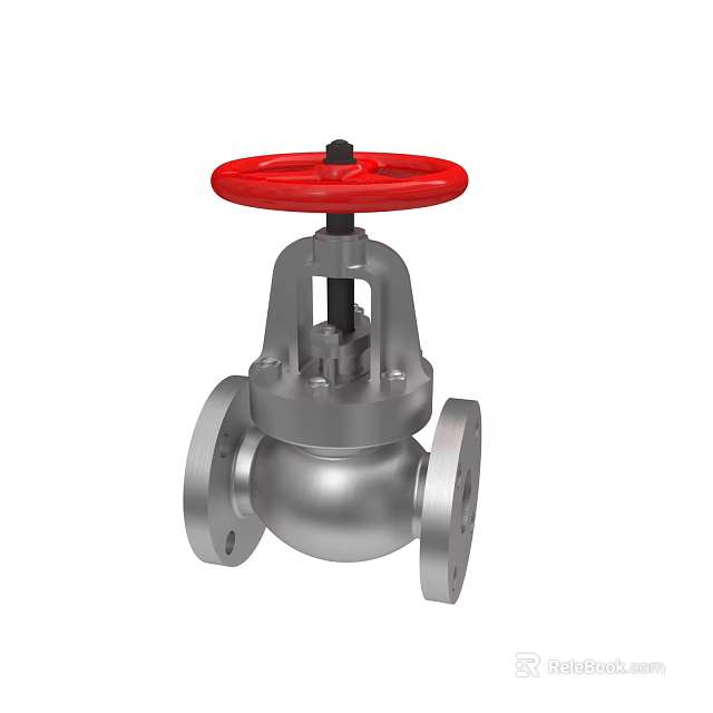 Industrial Silver Valve With Red Handle And Flange Connection Structure 3d model 