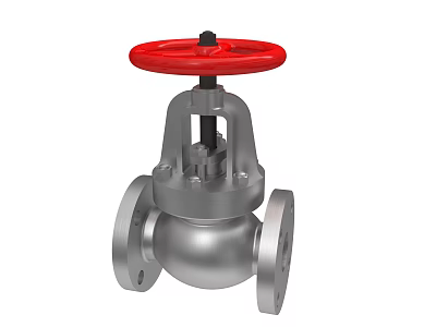 Industrial Silver Valve With Red Handle And Flange Connection Structure 3d model