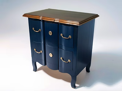 Elegant Navy Blue Entryway Side Cabinet With Wooden Top And Golden Handles 3d model