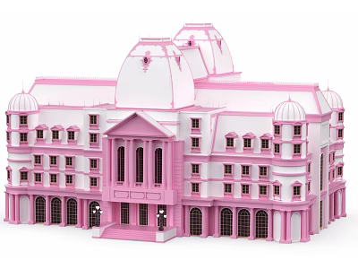 Pink Classical Detached Villa with Domes Columns and Symmetrical Windows 3d model