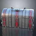 Vintage Silver Chest Featuring Red Ornate Patterns And Metallic Straps Design 3d model