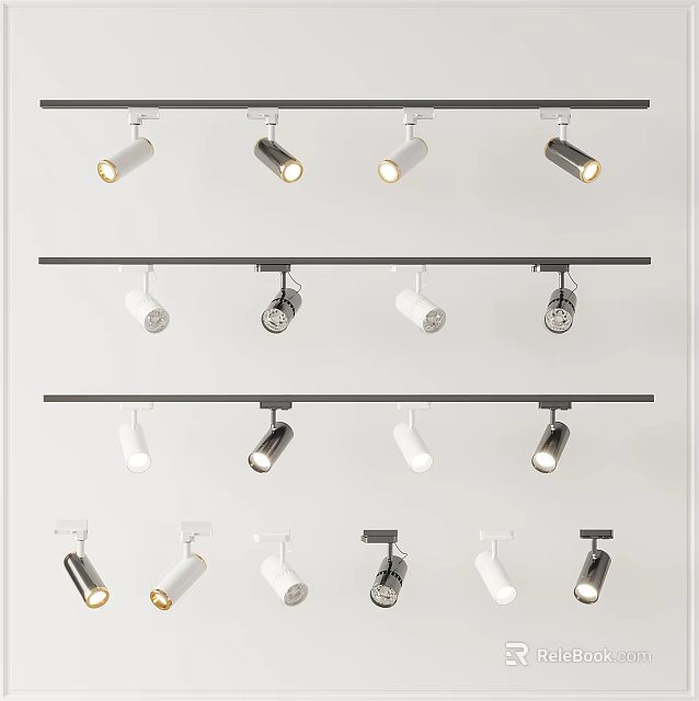 Modern Track Mounted Downlights And Spotlights In Various Styles And Colors 3d model 