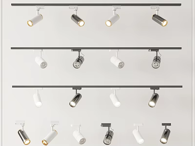 Modern Track Mounted Downlights And Spotlights In Various Styles And Colors 3d model