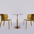 Modern Round Marble Top Table With Two Transparent Yellow Chairs Set 3d model