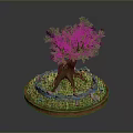 Potted Tree With Exposed Roots Green Foliage Grass Stone Surround And Circular Red Border