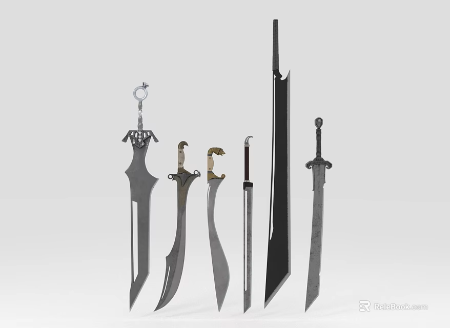 Collection Of Various Decorative Swords And Blades With Unique Handle Designs 3d model 