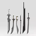 Collection Of Various Decorative Swords And Blades With Unique Handle Designs