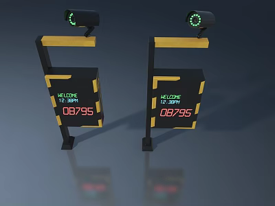 Swing Door with Welcome Text 08795 Black Yellow Frames Green Indicator Lights Top Black Devices 3d model