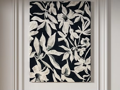 Modern Abstract Painting With Black White Floral Leaves Wall Art Decor 3d model