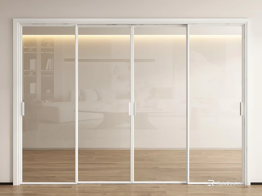 Modern Sliding Glass Doors With White Frame For Interior Space Dividing 3d model