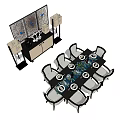 Elegant Dining Table Set With Chairs Tableware Wine Glasses And Wall Art