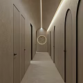 Modern Beauty Salon Interior With Curved Walls Ceilings Circular Skylights White Shutters And Beige Tones