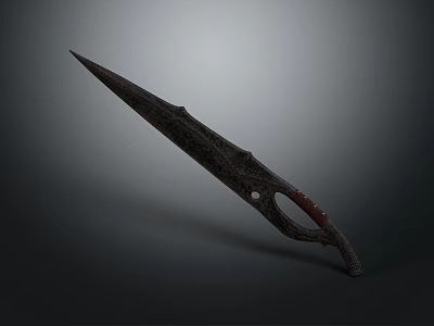 Ancient Decorative Dagger With Sharp Textured Blade And Red Handle Design 3d model