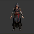 Man in Hooded Assassin Style Coat With Red Sash And Armored Details