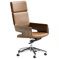 Modern Office Chair with Black and Brown Leather Seats Wooden Frame Metal Base and Wheels