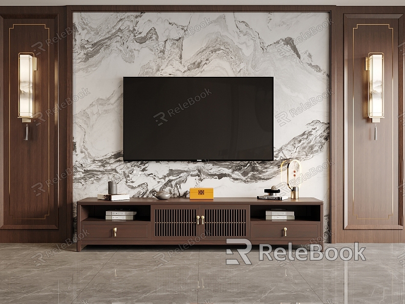 New Chinese TV Cabinet Finished TV Cabinet Chinese Background Wall model