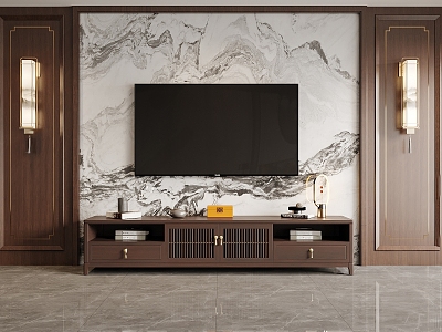 New Chinese TV Cabinet Finished TV Cabinet Chinese Background Wall 3d model