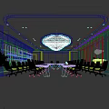 Modern Conference Room With Spacious Meeting Table Modern Chairs Scenic Screen And Circular Wavy Ceiling