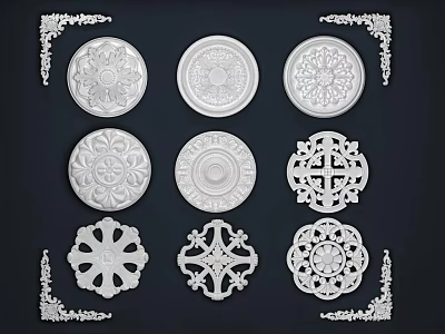 Various Decorative Ceiling Light Plates Featuring Intricate Patterns And Ornate Borders 3d model