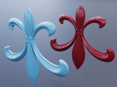 Decorative Ornament Set Blue and Red Fleur de Lis Shaped Glossy on Gray Background 3d model