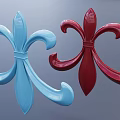 Decorative Ornament Set Blue and Red Fleur de Lis Shaped Glossy on Gray Background