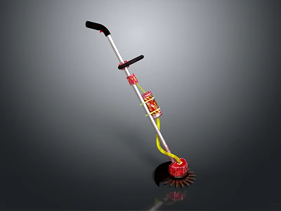 Red And Yellow Handheld Grass Trimmer With Long Handle And Rotating Blade 3d model