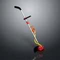 Red And Yellow Handheld Grass Trimmer With Long Handle And Rotating Blade