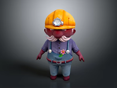 Cartoon Character Wearing Yellow Hard Hat With Mustache Purple Shirt And Flower 3d model