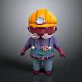 Cartoon Character Wearing Yellow Hard Hat With Mustache Purple Shirt And Flower