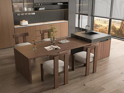 Middle Ancient Style Restaurant Nakajima Dining Table and Chair Solid Wood Dining Table and Chair Dining Table Dining Chair Sideboard Chandelier 3d model