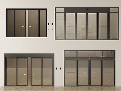 Stylish Sliding Doors With Glass Panels And Black Frames For Home Interior 3d model