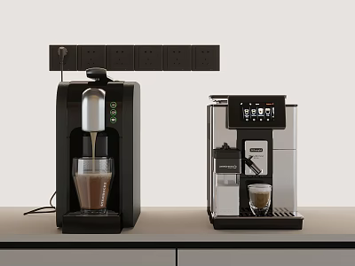 Modern Black And Silver Coffee Machines Making Coffee With Glass Cups 3d model