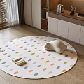 Soft Round Rug with Colorful Polka Dots on Wooden Floor with Plush Toy and Books