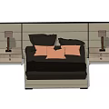 Double Bed with Bedside Tables Bedside Lamps and Orange Dark Pillows 3d model