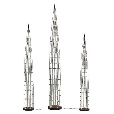 Three Modern Floor Lamps with Tower Like Grid Structure Metal Frame for Interior Decoration 3d model