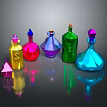 Vibrant Colorful Decorative Glass Bottles With Various Shapes And Small Cone Accessory For Home Decoration