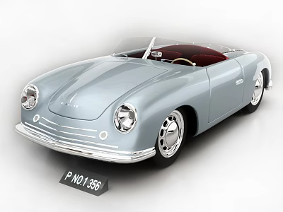 Vintage Light Blue Convertible Car With Red Seats And Classic Design Features 3d model