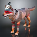 Decorative Wolf With Spiked Headpiece Red Facial Patterns Colorful Body Markings And Leg Decorations