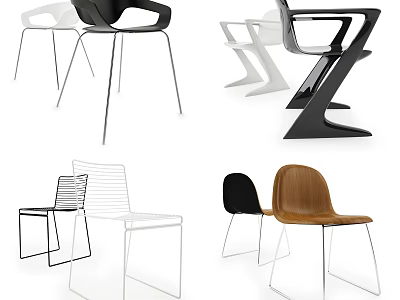 Modern Office Chairs With Sleek Design Metal Frames And Wooden Seats Various Styles 3d model