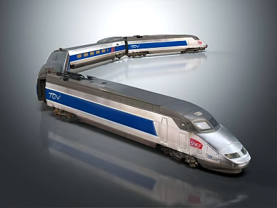 TGV High Speed Train With Silver Blue Exterior And Streamlined Modern Design 3d model