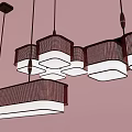 Modern Rectangular Pendant Lights With Red Grid Frame And White Lampshades Hanging 3d model