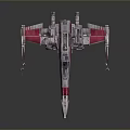 Futuristic Red and Silver Starfighter With Multiple Wings And Engines