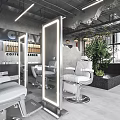 Modern Barber Shop Interior with Styling Chairs Mirrors and Green Plants